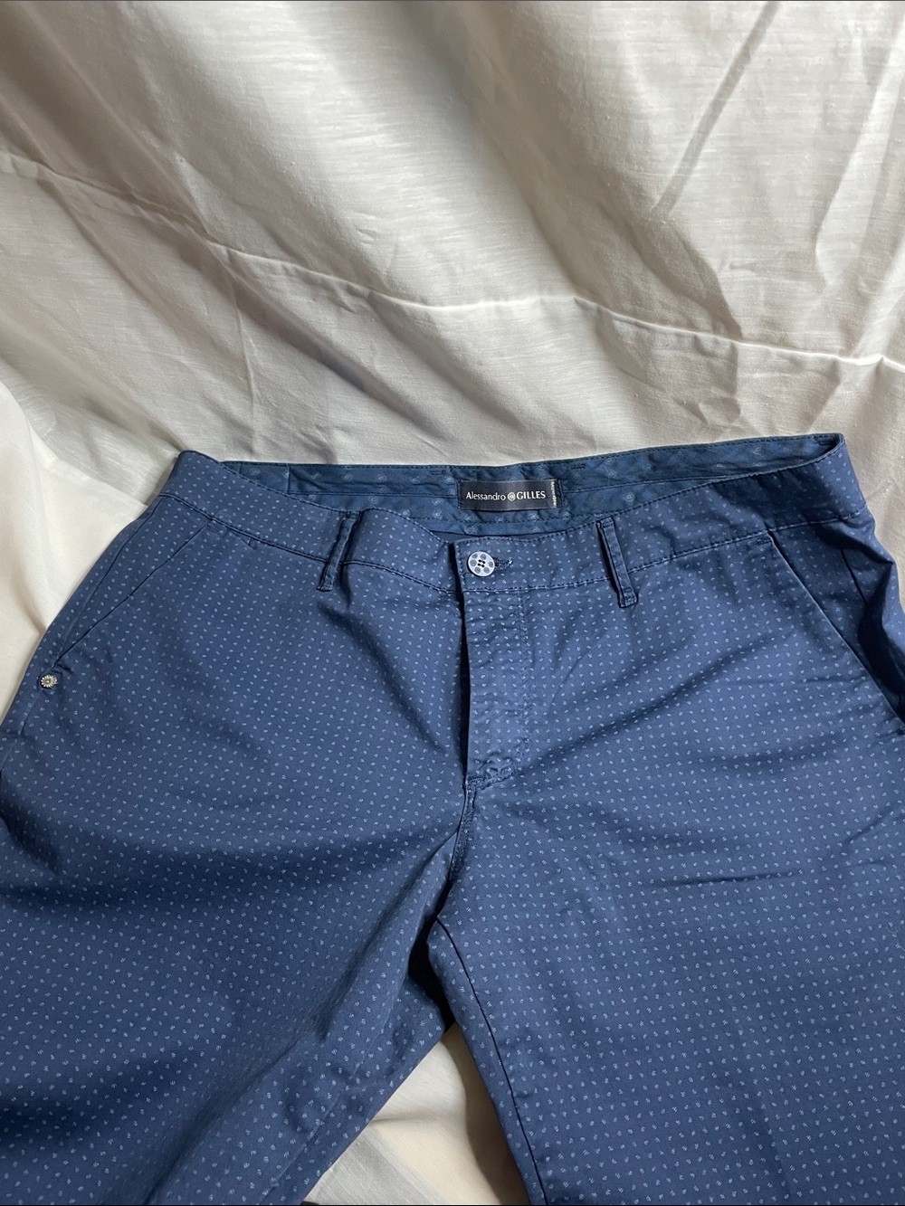 Alessandro Gilles Navy Micro-Pattern Flat Front Men's Pants